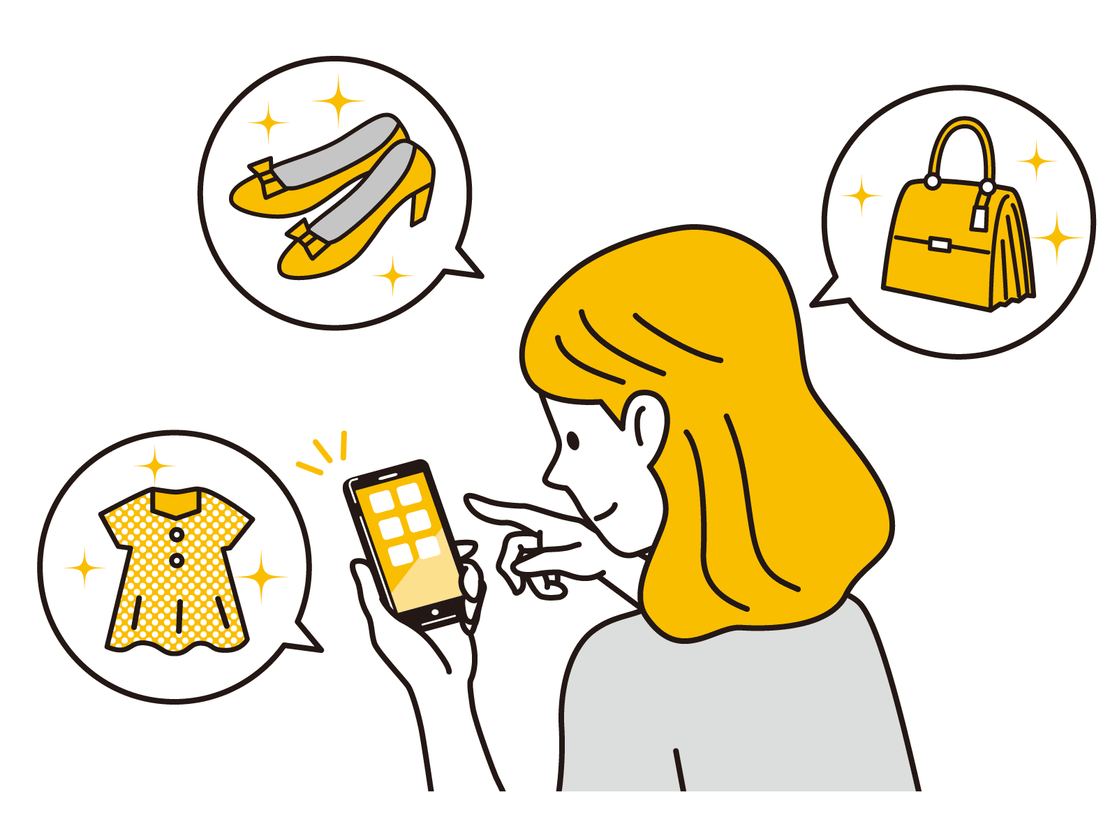 スマホで買い物をする女性